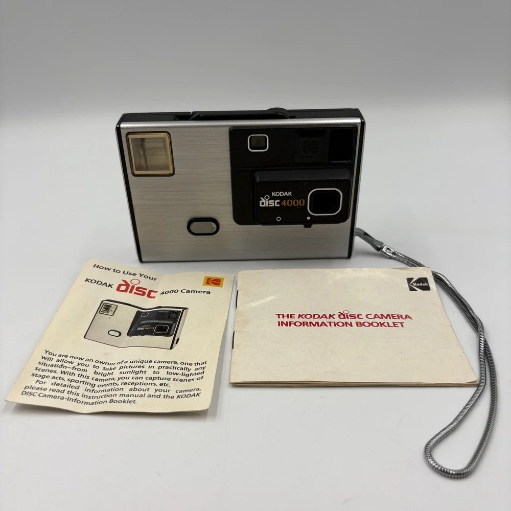 Vintage Kodak Disc 4000 Camera USA Made Disc‎ Film Auto Flash Silver Manuals